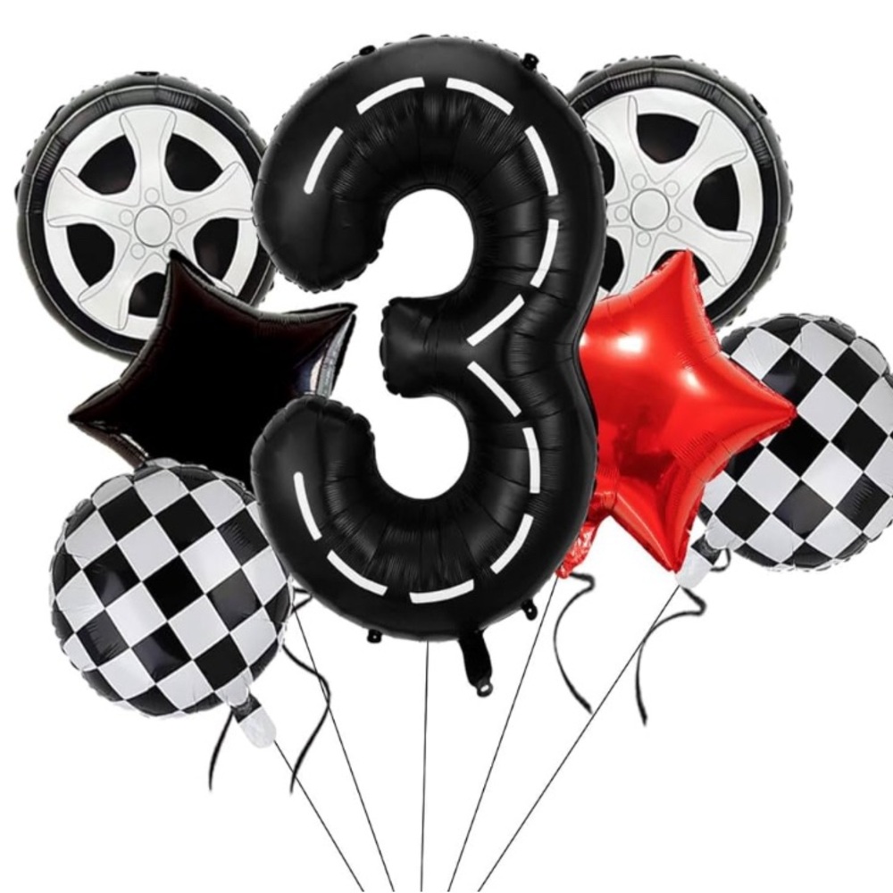 7 piece Race Car Theme Party Balloon Set - Black and Red